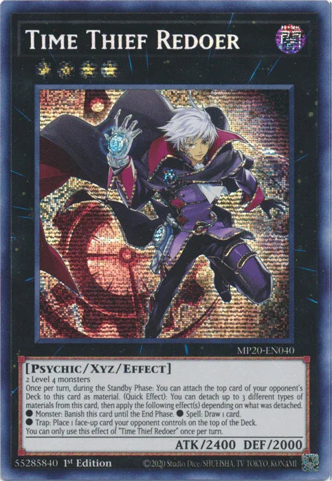 1st Edition, 2020 Tin of Lost Memories, Dark, Prismatic Secret Rare, Psychic, Xyz/Effect Monster Time Thief Redoer [MP20-EN040] Prismatic Secret Rare - Trading Card World