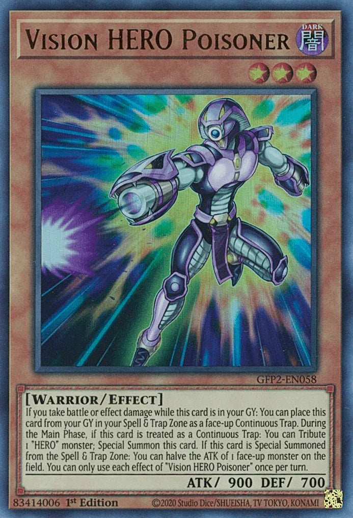 1st Edition, Dark, Effect Monster, Ghosts From the Past: The 2nd Haunting, Ultra Rare, Warrior Vision HERO Poisoner [GFP2-EN058] Ultra Rare - Trading Card World