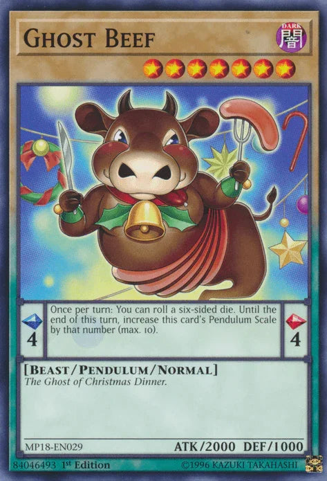 1st Edition, 2018 Mega-Tins Mega Pack, Beast, Common, Dark, Pendulum/Normal Monster Ghost Beef [MP18-EN029] Common - Trading Card World