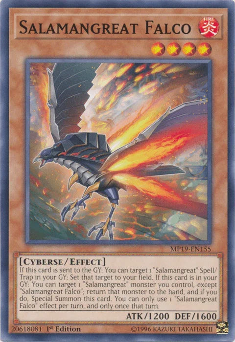 1st Edition, 2019 Gold Sarcophagus Tin Mega Pack, Common, Cyberse, Effect Monster, Fire, Unlimited Salamangreat Falco [MP19-EN155] Common - Trading Card World