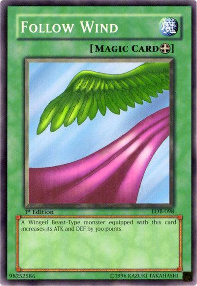 1st Edition, Common, Equip Spell, Spell, The Legend of Blue Eyes White Dragon, Unlimited Follow Wind [LOB-098] Common - Trading Card World