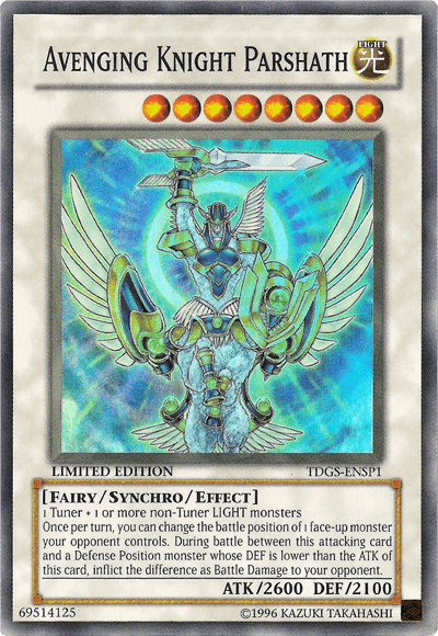 Fairy, Light, Limited, Super Rare, Synchro/Effect Monster, The Duelist Genesis Avenging Knight Parshath [TDGS-ENSP1] Super Rare - Trading Card World