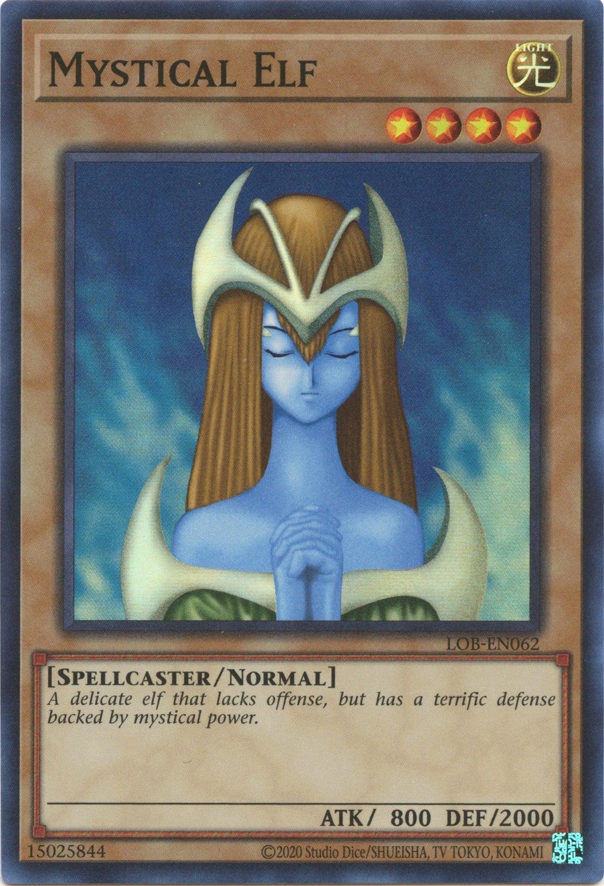 Legend of Blue Eyes White Dragon (25th Anniversary Edition), Light, Normal Monster, Spellcaster, Super Rare, Unlimited Mystical Elf (25th Anniversary) [LOB-EN062] Super Rare - Trading Card World