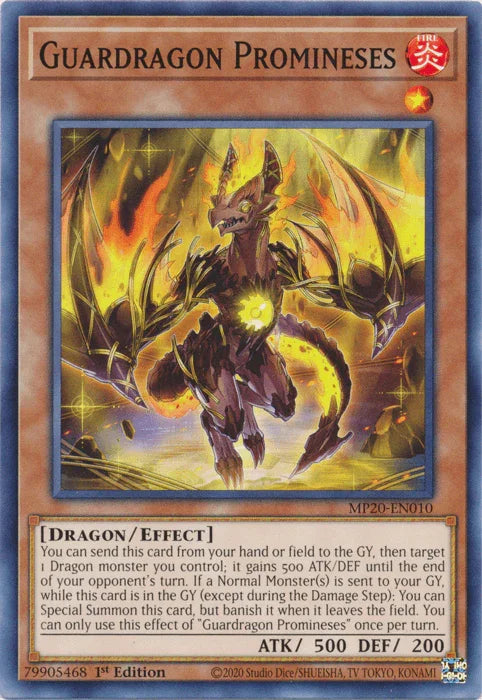 1st Edition, 2020 Tin of Lost Memories, Common, Dragon, Effect Monster, Fire Guardragon Promineses [MP20-EN010] Common - Trading Card World