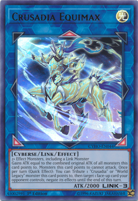 1st Edition, Cybernetic Horizon, Cyberse, Light, Link/Effect Monster, Ultra Rare, Unlimited Crusadia Equimax [CYHO-EN044] Ultra Rare - Trading Card World