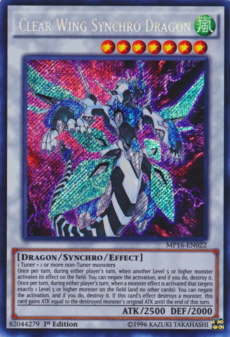 1st Edition, 2016 Mega-Tins Mega Pack, Dragon, Secret Rare, Synchro/Effect Monster, Unlimited, Wind Clear Wing Synchro Dragon [MP16-EN022] Secret Rare - Trading Card World