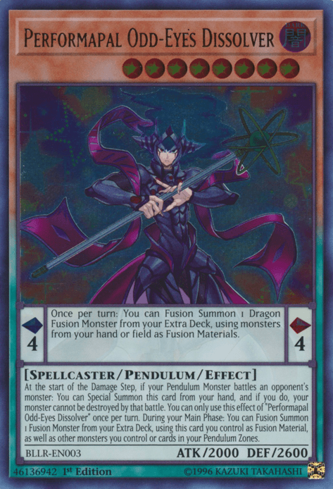 1st Edition, Battles of Legend: Light's Revenge, Dark, Pendulum/Effect Monster, Spellcaster, Ultra Rare Performapal Odd-Eyes Dissolver [BLLR-EN003] Ultra Rare - Trading Card World
