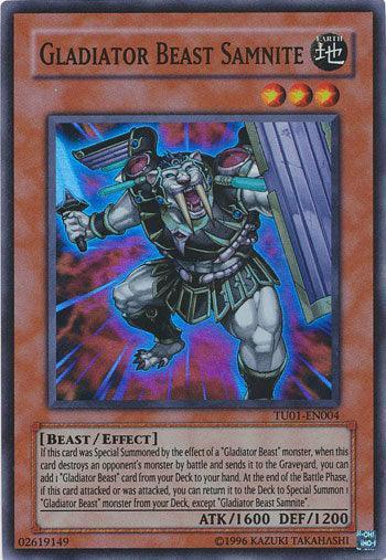 Beast, Earth, Effect Monster, Super Rare, Turbo Pack Booster One Pack, Unlimited Gladiator Beast Samnite [TU01-EN004] Super Rare - Trading Card World