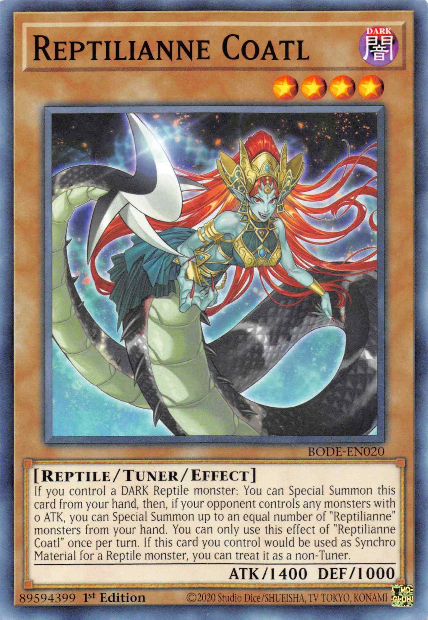 1st Edition, Burst of Destiny, Common, Dark, Reptile, Tuner/Effect Monster Reptilianne Coatl [BODE-EN020] Common - Trading Card World