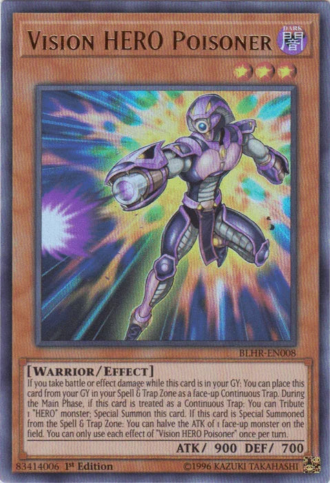 1st Edition, Battles of Legend: Hero's Revenge, Dark, Effect Monster, Ultra Rare, Warrior Vision Hero Poisoner [BLHR-EN008] Ultra Rare - Trading Card World