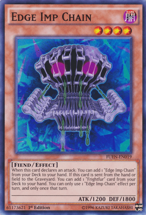 1st Edition, Dark, Effect Monster, Fiend, Fusion Enforcers, Super Rare, Unlimited Edge Imp Chain [FUEN-EN019] Super Rare - Trading Card World