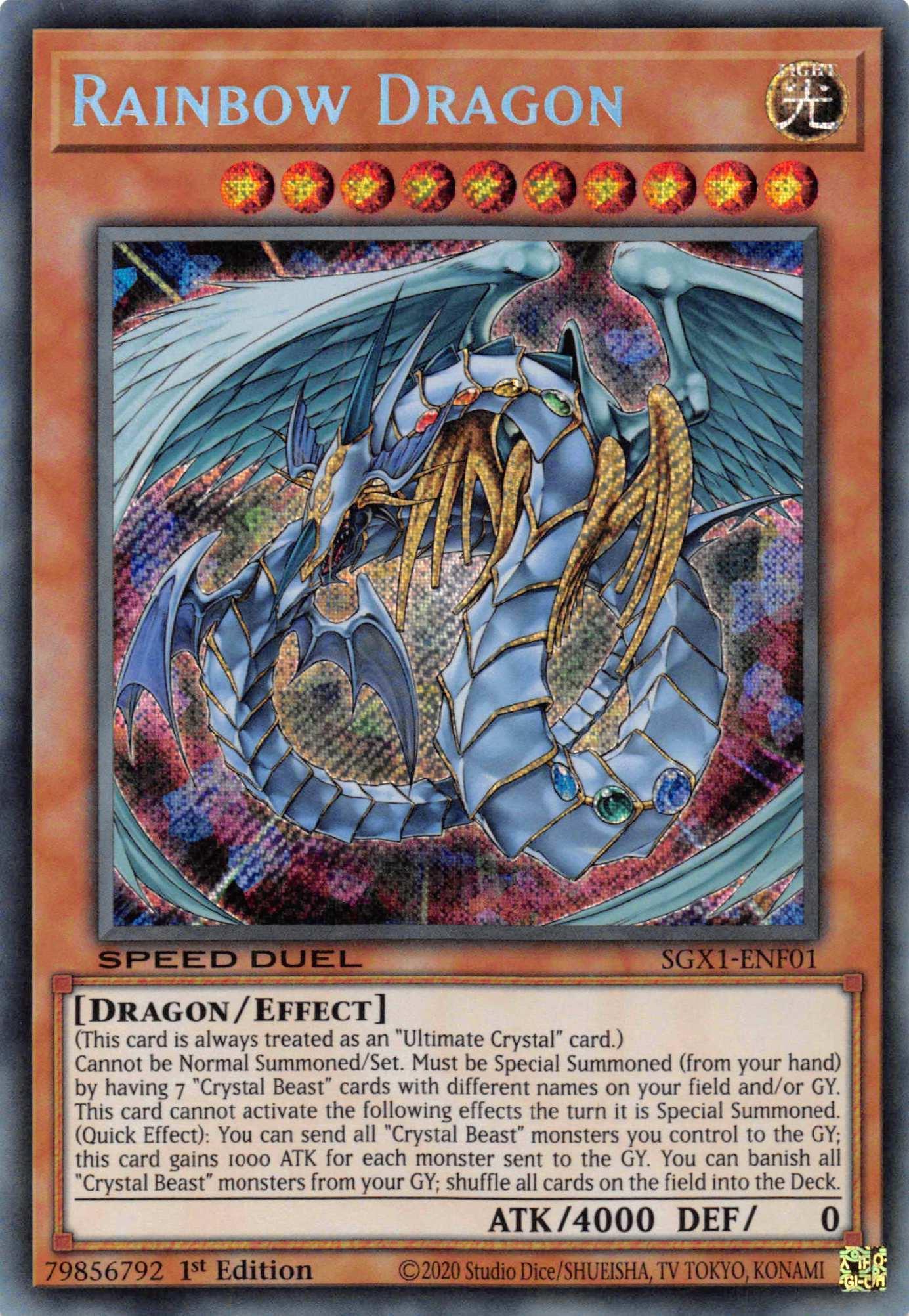 1st Edition, Dragon, Effect Monster, Light, Secret Rare, Speed Duel GX: Duel Academy Box Rainbow Dragon [SGX1-ENF01] Secret Rare - Trading Card World