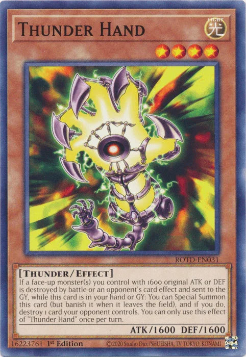 1st Edition, Common, Effect Monster, Light, Rise of the Duelist, Thunder Thunder Hand [ROTD-EN031] Common - Trading Card World