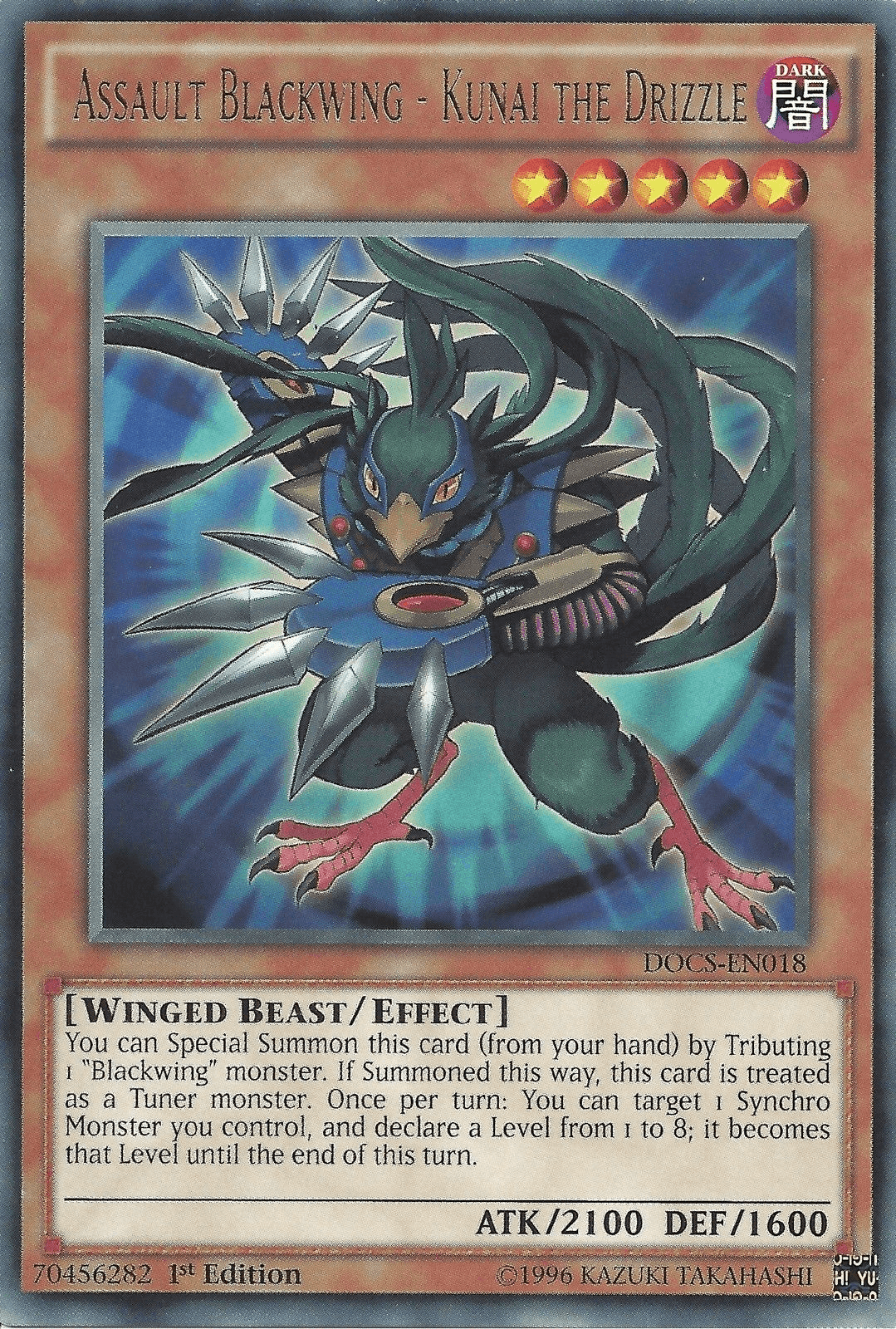 1st Edition, Dark, Dimension of Chaos, Effect Monster, Rare, Unlimited, Winged Beast Assault Blackwing - Kunai the Drizzle [DOCS-EN018] Rare - Trading Card World