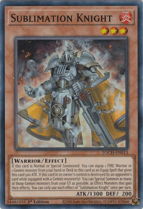 1st Edition, Effect Monster, Fire, Super Rare, Toon Chaos, Unlimited, Warrior Sublimation Knight [TOCH-EN013] Super Rare - Trading Card World
