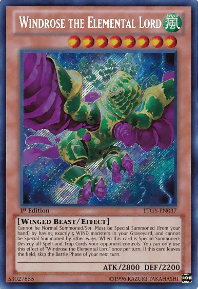 1st Edition, Effect Monster, Lord of the Tachyon Galaxy, Secret Rare, Unlimited, Wind, Winged Beast Windrose the Elemental Lord [LTGY-EN037] Secret Rare - Trading Card World