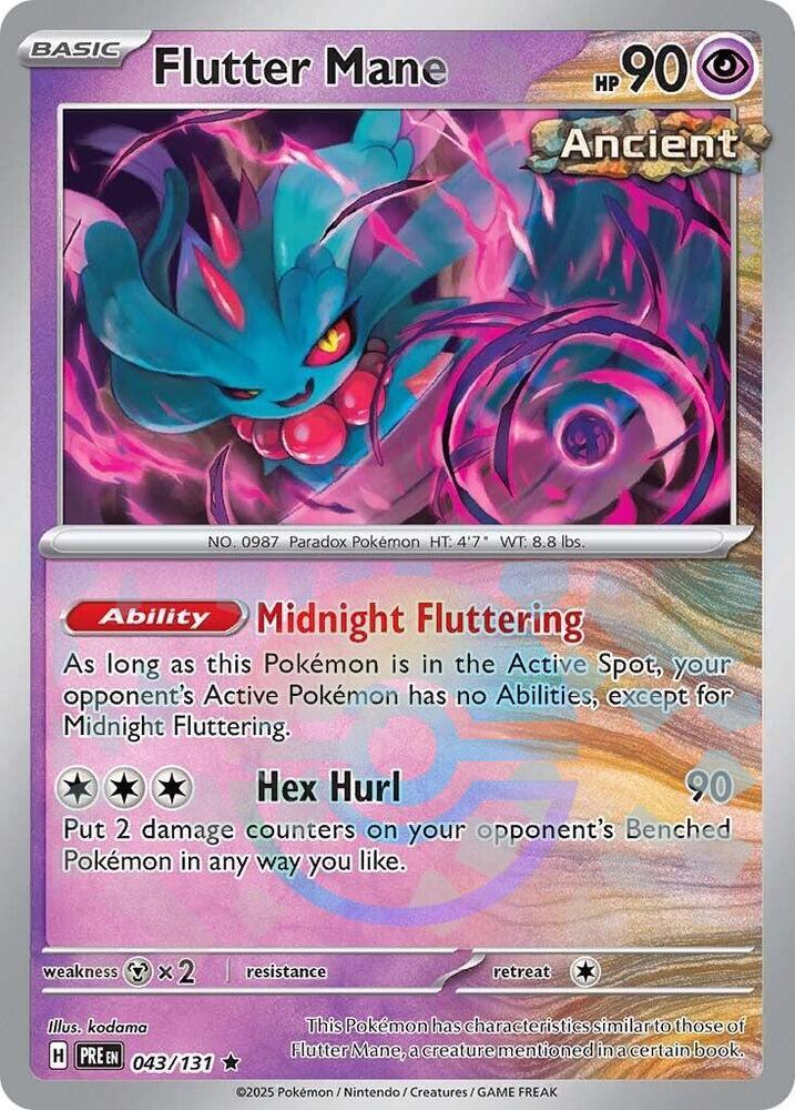 043, Holofoil, Metal [x2], Psychic, Rare, Scarlet & Violet: Prismatic Evolutions Flutter Mane (043/131) (Poke Ball Pattern) [Scarlet & Violet: Prismatic Evolutions] - Trading Card World