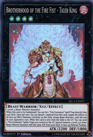 1st Edition, Beast-Warrior, Fire, Fists of the Gadgets, Super Rare, Xyz/Effect Monster Brotherhood of the Fire Fist - Tiger King [FIGA-EN027] Super Rare - Trading Card World