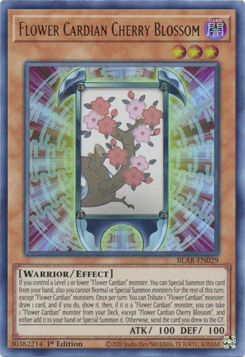 1st Edition, Battles of Legend: Armageddon, Dark, Effect Monster, Ultra Rare, Warrior Flower Cardian Cherry Blossom [BLAR-EN029] Ultra Rare - Trading Card World
