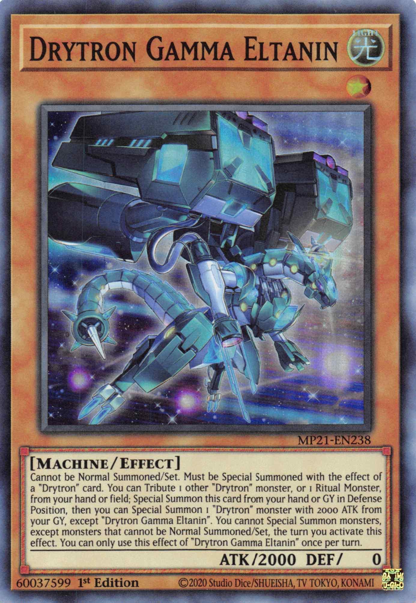 1st Edition, 2021 Tin of Ancient Battles, Effect Monster, Light, Machine, Super Rare Drytron Gamma Eltanin [MP21-EN238] Super Rare - Trading Card World