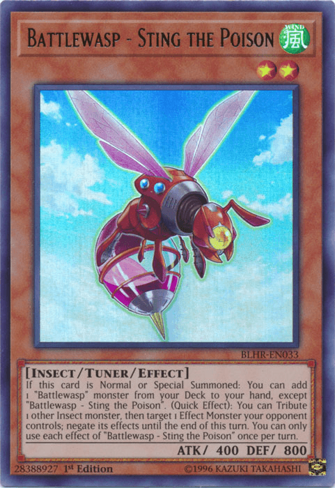 1st Edition, Battles of Legend: Hero's Revenge, Insect, Tuner/Effect Monster, Ultra Rare, Wind Battlewasp - Sting the Poison [BLHR-EN033] Ultra Rare - Trading Card World