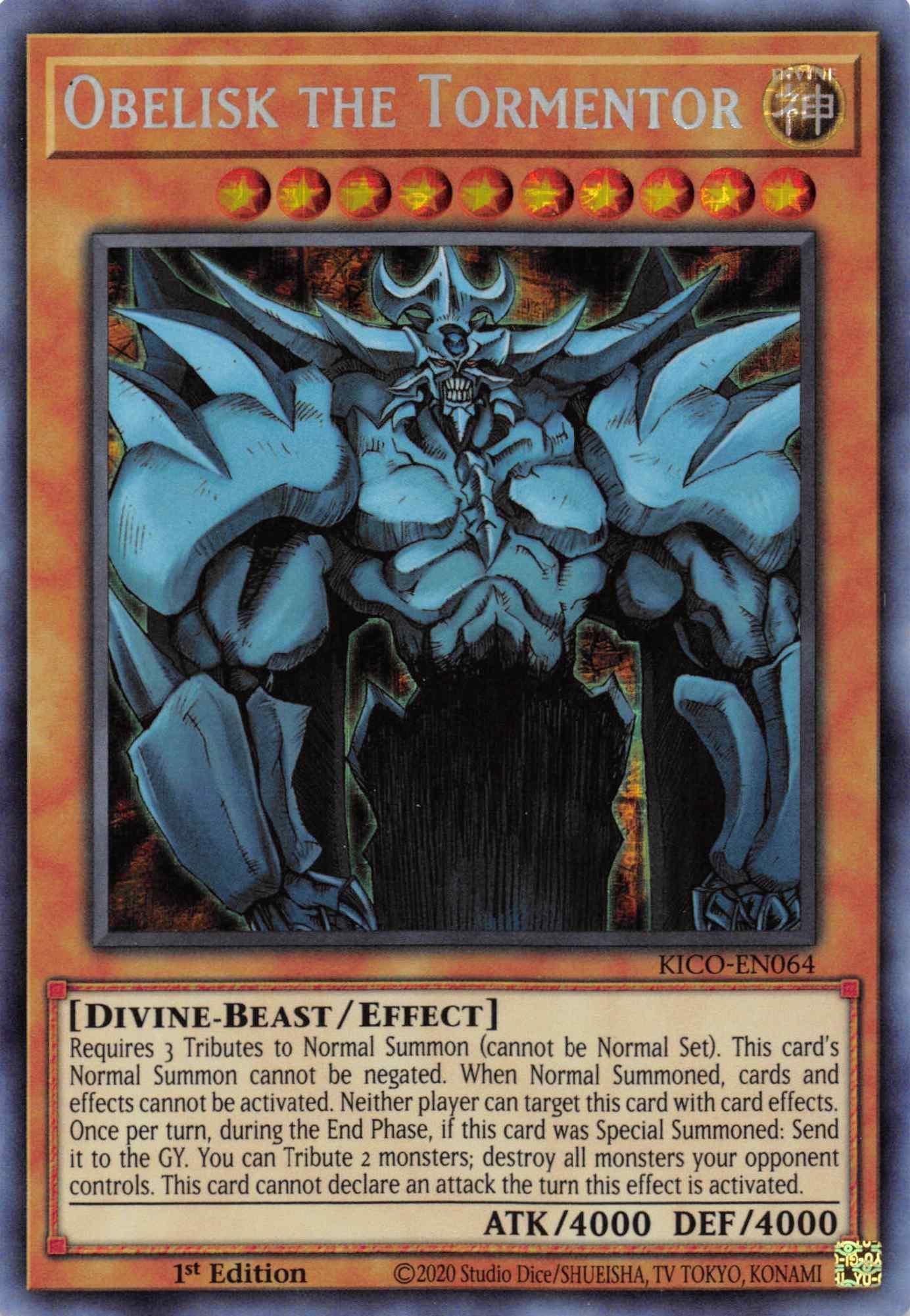 1st Edition, Divine, Divine-Beast, Effect Monster, King's Court, Secret Pharaoh's Rare Obelisk the Tormentor (Secret Pharaoh's Rare) [KICO-EN064] Secret Pharaoh's Rare - Trading Card World