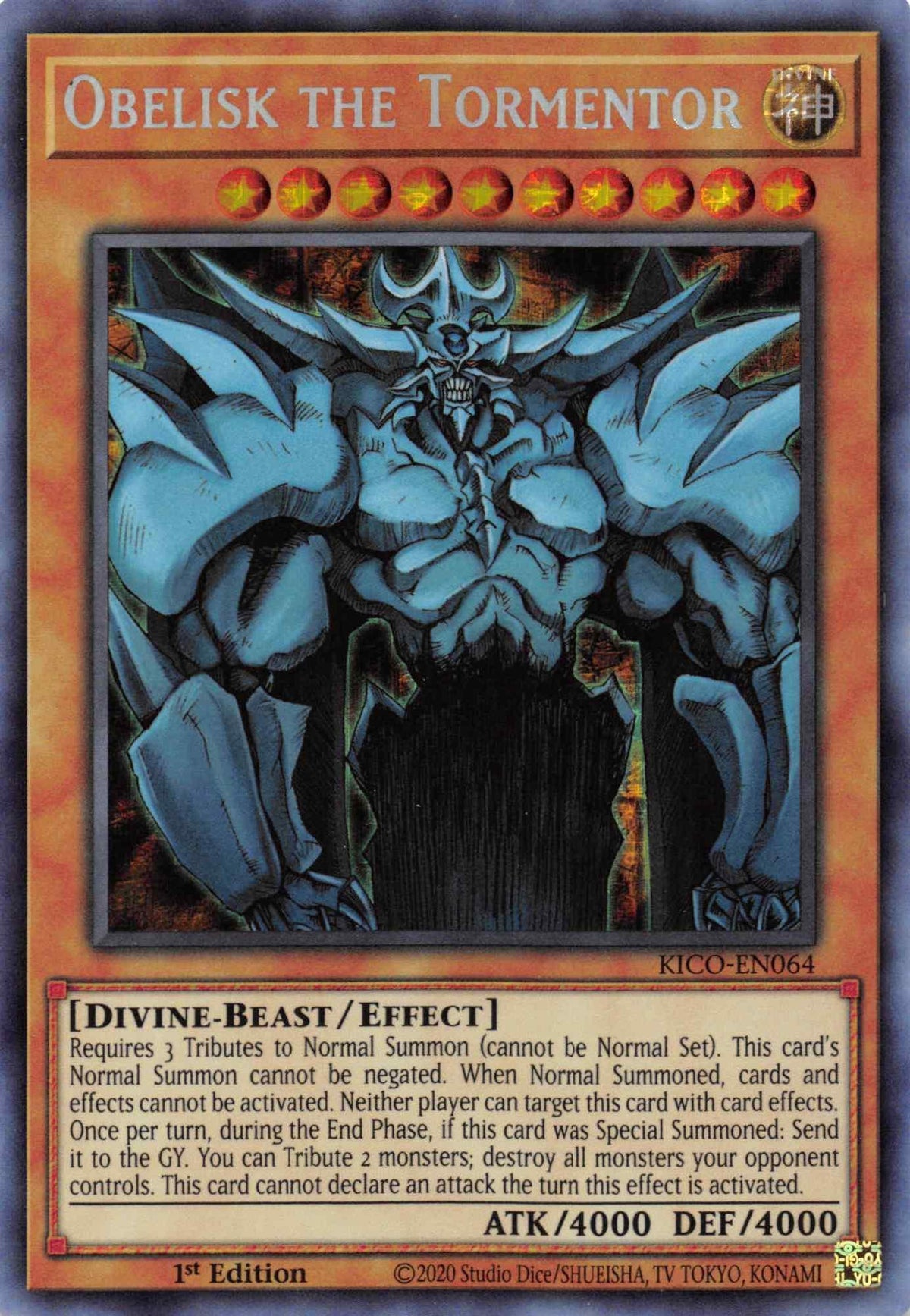 1st Edition, Divine, Divine-Beast, Effect Monster, King's Court, Secret Pharaoh's Rare Obelisk the Tormentor (Secret Pharaoh's Rare) [KICO-EN064] Secret Pharaoh's Rare - Trading Card World