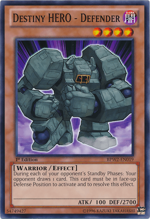 1st Edition, Battle Pack 2: War of the Giants - Round 2, Common, Dark, Effect Monster, Warrior Destiny Hero - Defender [BPW2-EN019] Common - Trading Card World