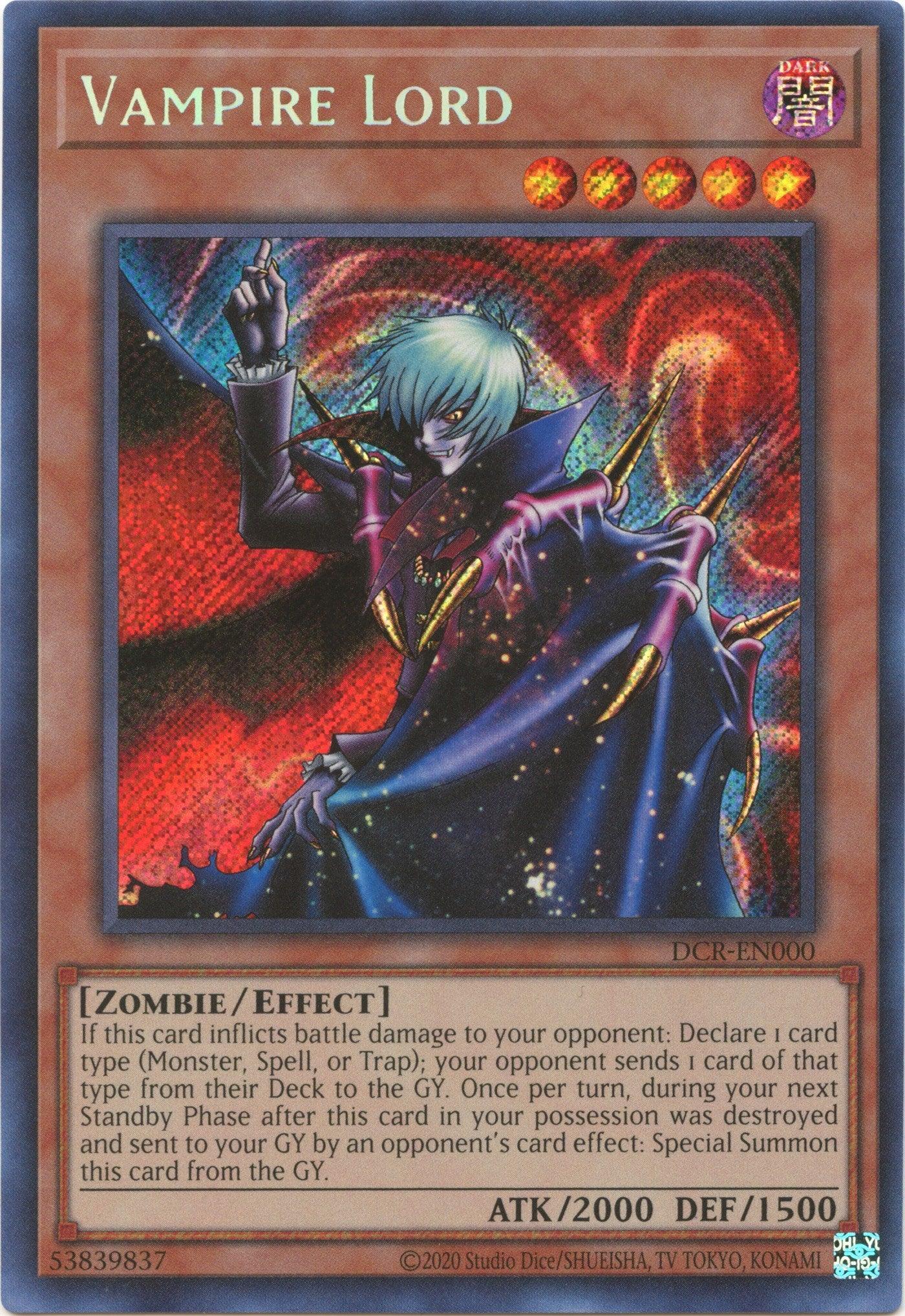 Dark, Dark Crisis (25th Anniversary Edition), Effect Monster, Secret Rare, Unlimited, Zombie Vampire Lord (25th Anniversary) [DCR-EN000] Secret Rare - Trading Card World