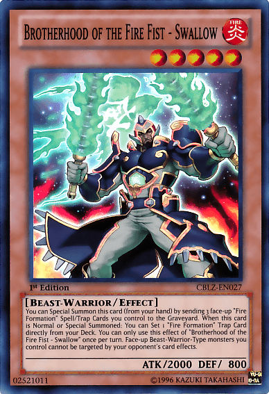 1st Edition, Beast-Warrior, Cosmo Blazer, Effect Monster, Fire, Super Rare, Unlimited Brotherhood of the Fire Fist - Swallow [CBLZ-EN027] Super Rare - Trading Card World