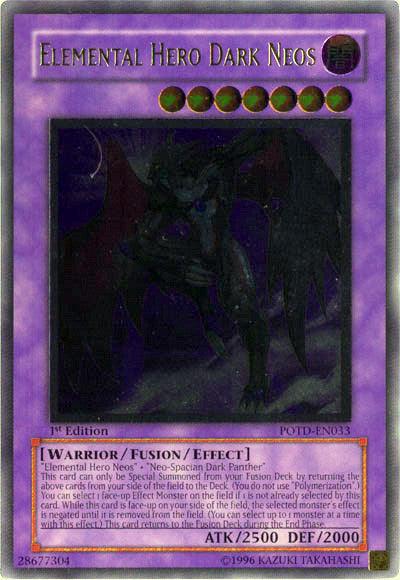 1st Edition, Dark, Fusion/Effect Monster, Power of the Duelist, Ultimate Rare, Unlimited, Warrior Elemental Hero Dark Neos [POTD-EN033] Ultimate Rare - Trading Card World