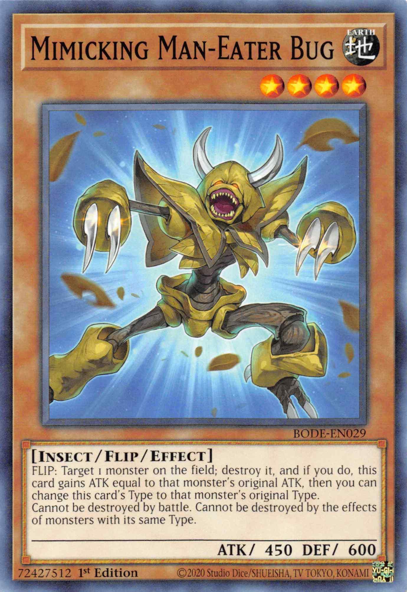 1st Edition, Burst of Destiny, Common, Earth, Flip monster, Insect Mimicking Man-Eater Bug [BODE-EN029] Common - Trading Card World