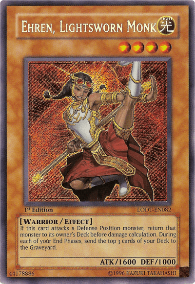 1st Edition, Effect Monster, Light, Light of Destruction, Secret Rare, Unlimited, Warrior Ehren, Lightsworn Monk [LODT-EN082] Secret Rare - Trading Card World