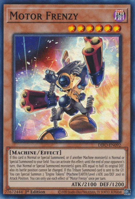 1st Edition, Dark, Dimension Force, Effect Monster, Machine, Super Rare Motor Frenzy [DIFO-EN092] Super Rare - Trading Card World