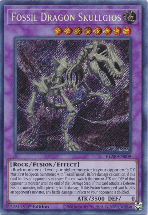 1st Edition, Battles of Legend: Armageddon, Earth, Fusion/Effect Monster, Rock, Secret Rare Fossil Dragon Skullgios [BLAR-EN009] Secret Rare - Trading Card World