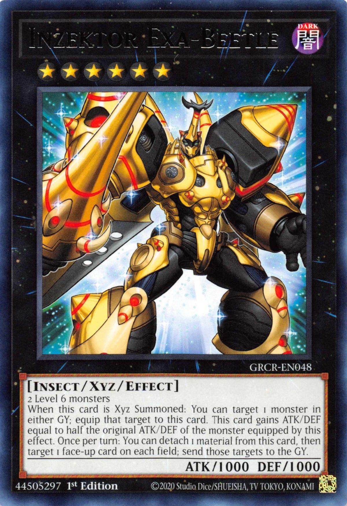 1st Edition, Dark, Insect, Rare, The Grand Creators, Xyz/Effect Monster Inzektor Exa-Beetle [GRCR-EN048] Rare - Trading Card World