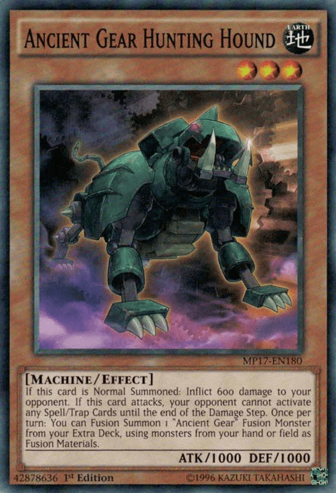 1st Edition, 2017 Mega-Tins Mega Pack, Common, Earth, Effect Monster, Machine Ancient Gear Hunting Hound [MP17-EN180] Common - Trading Card World