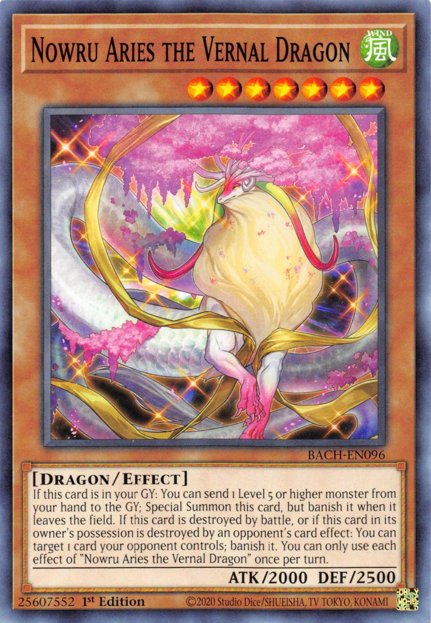 1st Edition, Battle of Chaos, Common, Dragon, Effect Monster, Wind Nowru Aries the Vernal Dragon [BACH-EN096] Common - Trading Card World