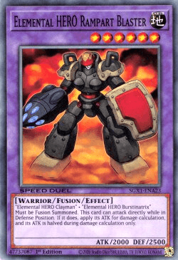 1st Edition, Common, Earth, Fusion Monster, Speed Duel GX: Duel Academy Box, Warrior Elemental HERO Rampart Blaster [SGX1-ENA23] Common - Trading Card World