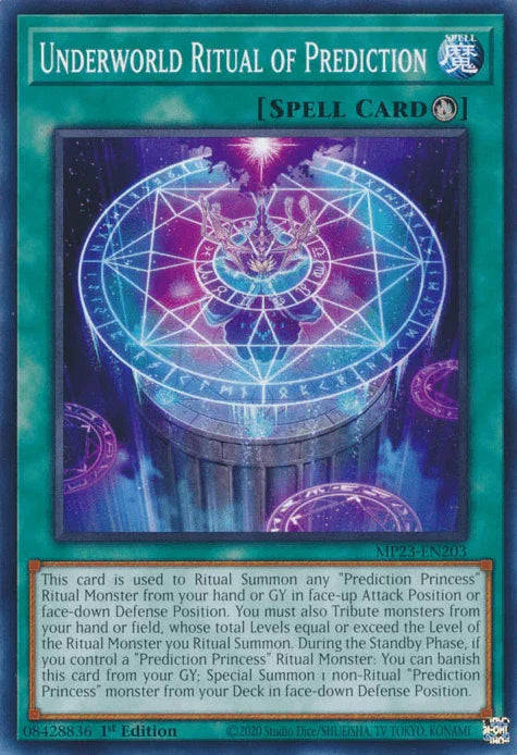 1st Edition, Common, Dueling Heroes Collectors Tin - Mega Pack (25th Anniversary Edition), Ritual Spell, Spell Underworld Ritual of Prediction [MP23-EN203] Common - Trading Card World