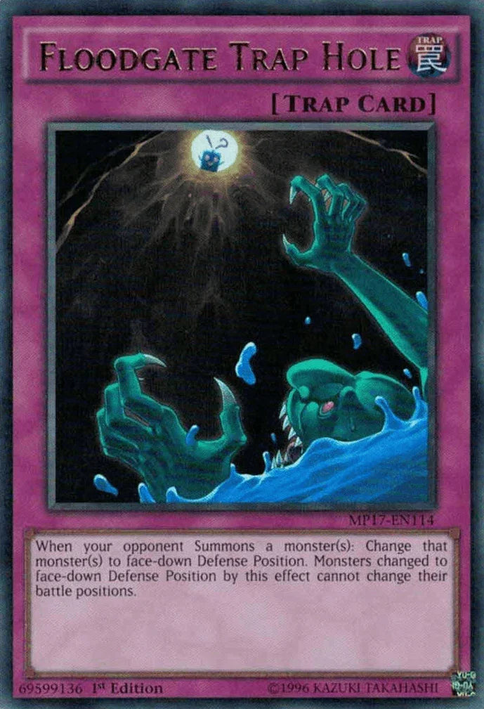 1st Edition, 2017 Mega-Tins Mega Pack, Normal Trap, Trap, Ultra Rare Floodgate Trap Hole [MP17-EN114] Ultra Rare - Trading Card World