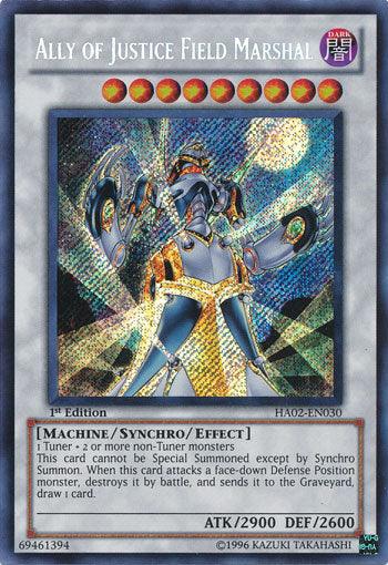 1st Edition, Dark, Hidden Arsenal 2, Machine, Secret Rare, Synchro/Effect Monster, Unlimited Ally of Justice Field Marshal [HA02-EN030] Secret Rare - Trading Card World