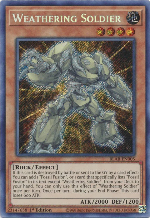 1st Edition, Battles of Legend: Armageddon, Earth, Effect Monster, Rock, Secret Rare Weathering Soldier [BLAR-EN005] Secret Rare - Trading Card World