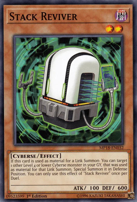 1st Edition, 2018 Mega-Tins Mega Pack, Common, Cyberse, Dark, Effect Monster Stack Reviver [MP18-EN032] Common - Trading Card World