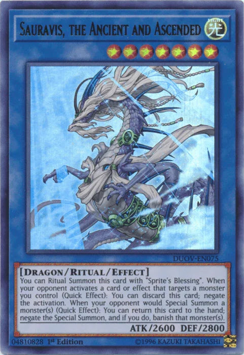 1st Edition, Dragon, Duel Overload, Light, Ritual/Effect Monster, Ultra Rare Sauravis, the Ancient and Ascended [DUOV-EN075] Ultra Rare - Trading Card World