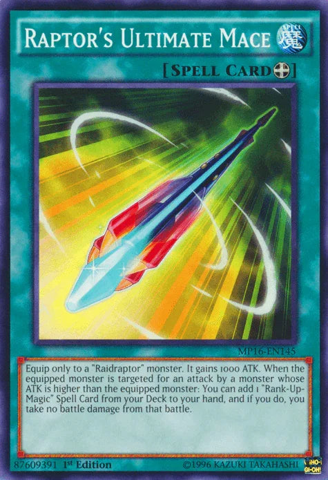 1st Edition, 2016 Mega-Tins Mega Pack, Common, Equip Spell, Spell, Unlimited Raptor's Ultimate Mace [MP16-EN145] Common - Trading Card World