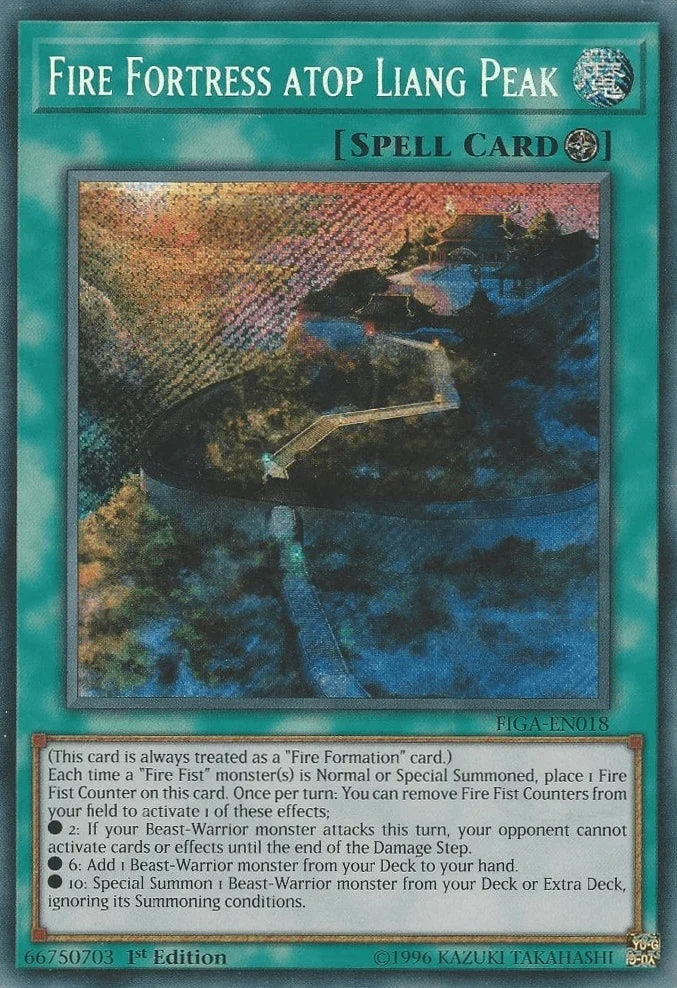 1st Edition, Field Spell, Fists of the Gadgets, Secret Rare, Spell Fire Fortress atop Liang Peak [FIGA-EN018] Secret Rare - Trading Card World