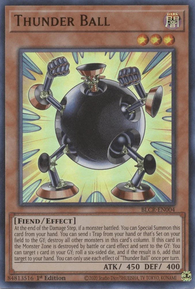 1st Edition, Battles of Legend: Crystal Revenge, Dark, Effect Monster, Ultra Rare Thunder Ball [BLCR-EN004] Ultra Rare - Trading Card World