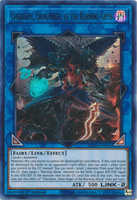 1st Edition, 2020 Tin of Lost Memories, Dark, Fairy, Link/Effect Monster, Ultra Rare Cherubini, Ebon Angel of the Burning Abyss [MP20-EN096] Ultra Rare - Trading Card World