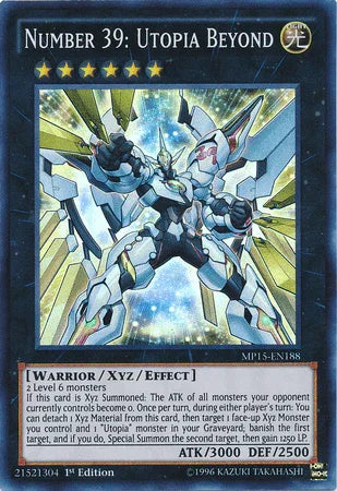 1st Edition, 2015 Mega-Tins Mega Pack, Light, Super Rare, Warrior, Xyz/Effect Monster Number 39: Utopia Beyond [MP15-EN188] Super Rare - Trading Card World